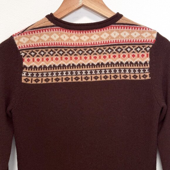 Brown and Beige Fair Isle 100% Cashmere Henley Sweater Size Small - Picture 6 of 8